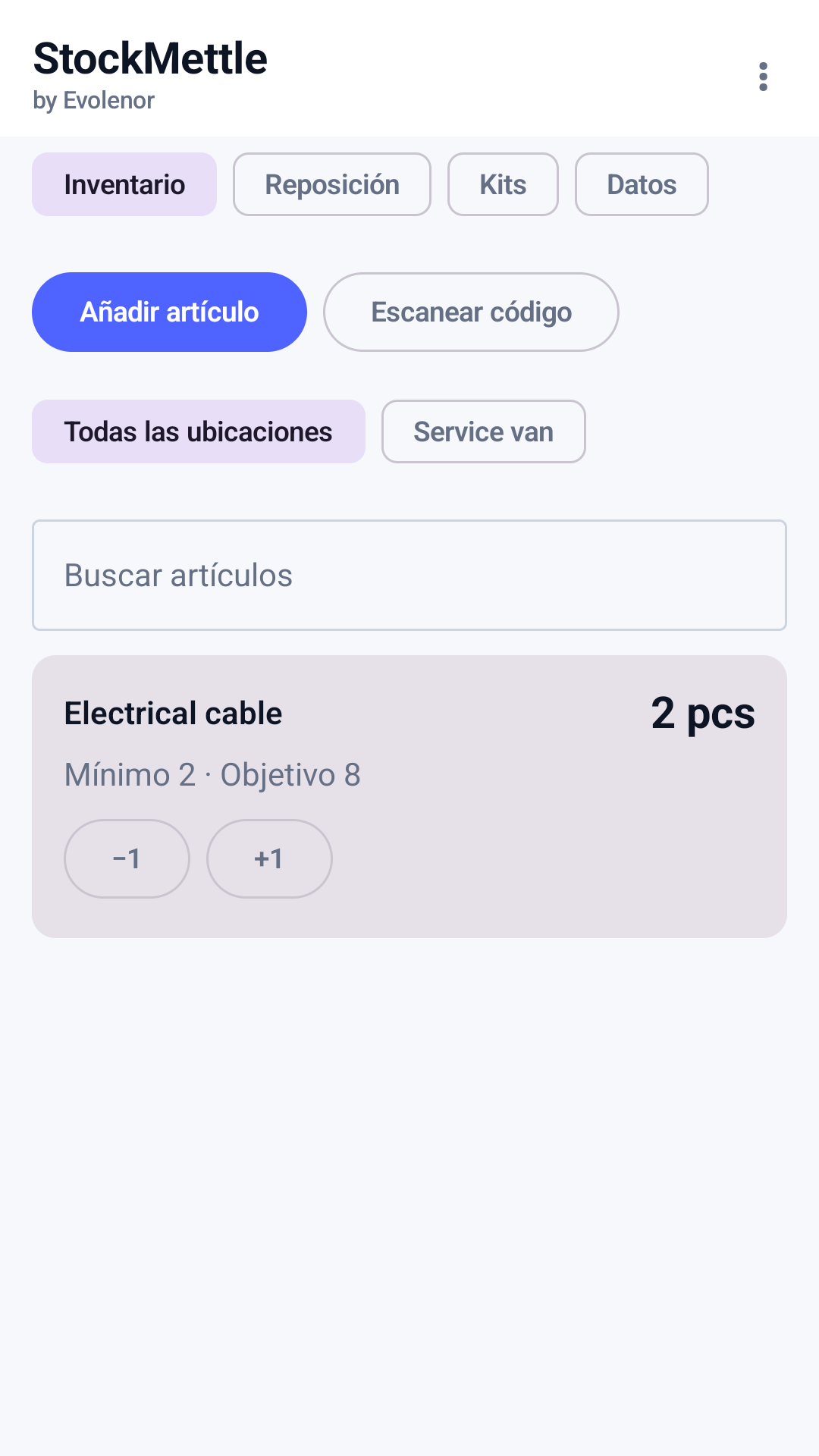 Conteo de inventario de StockMettle en Android